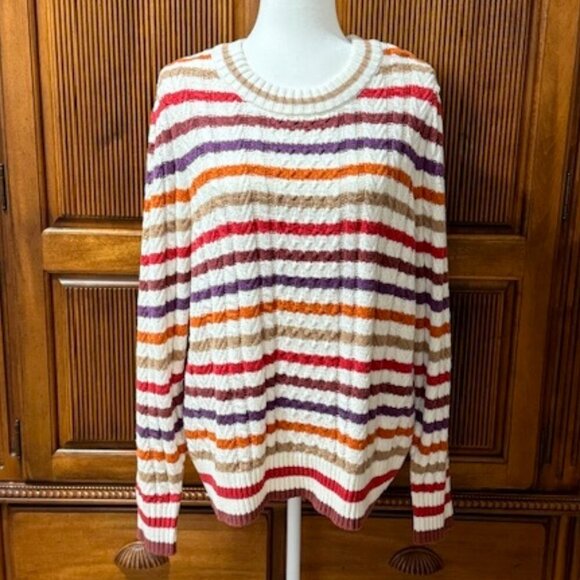 St. John's Bay Long Sleeve Rainbow Stripe Cable Knit Pullover Sweater 1X NWT - Picture 1 of 5
